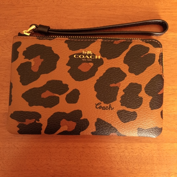 Coach Handbags - Coach Corner Zip Wristlet Leopard Print